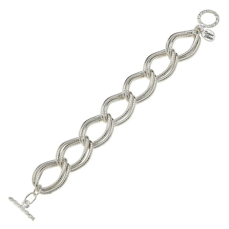 Full view of large double link chain bracelet with a toggle closure
