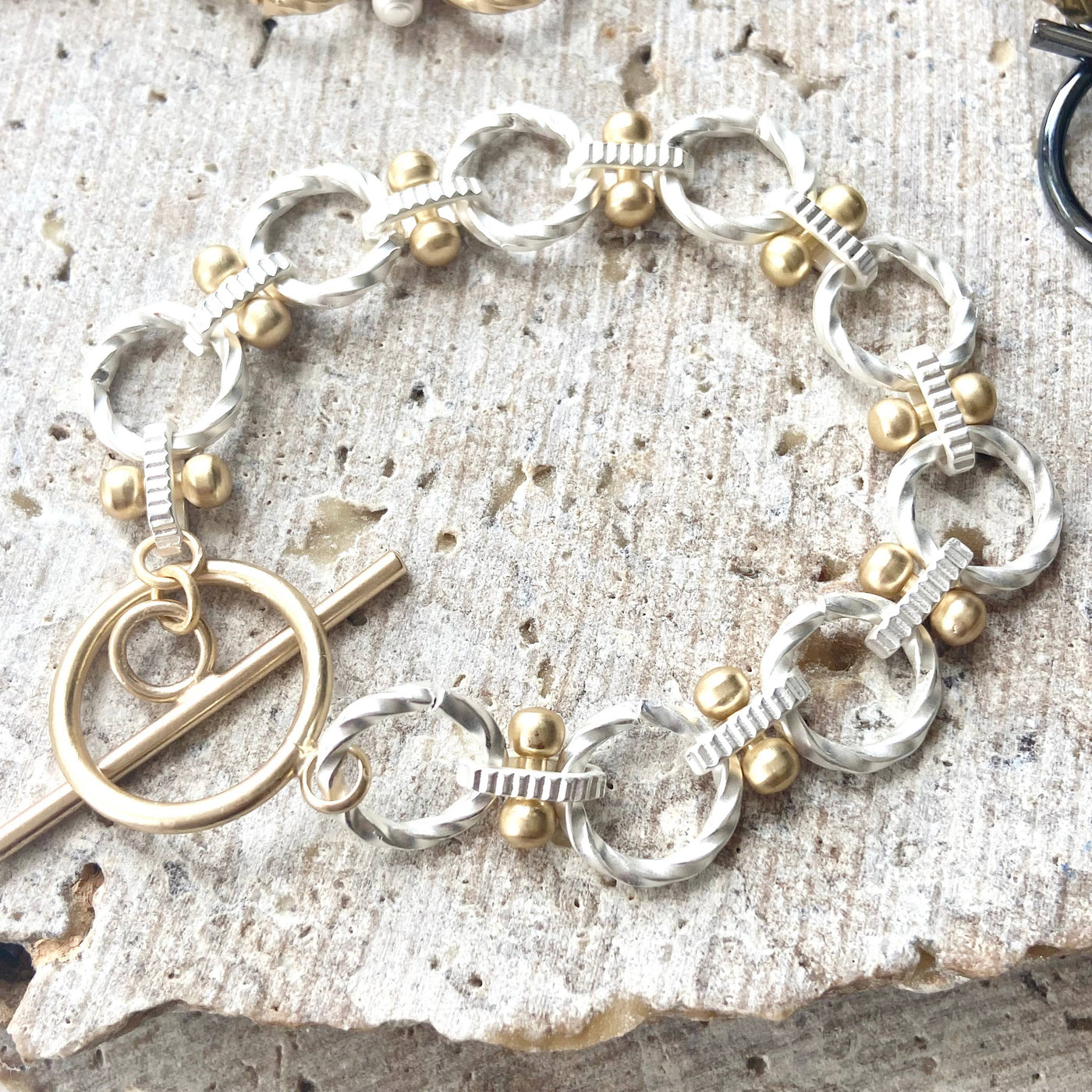 VB&CO Designs Handmade Jewelry Matte Silver Bracelet - SIlver/Gold