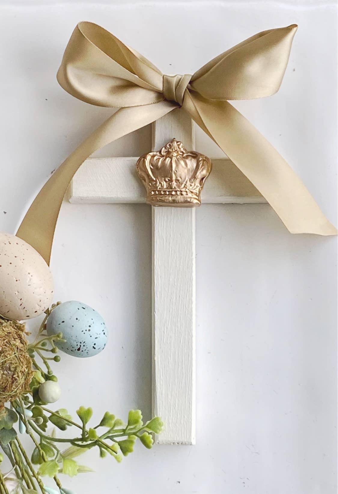Rouge 225 - Wooden Gold Gilded Crown Cross | Fruit of the Vine Boutique 