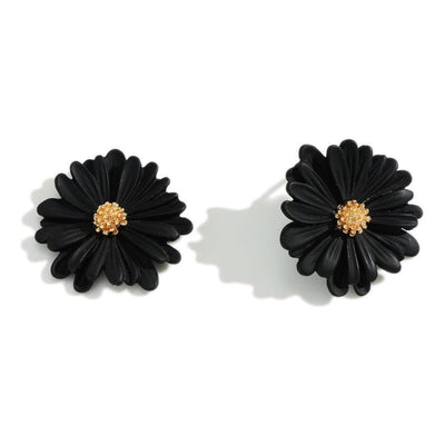 Black flower stud earring