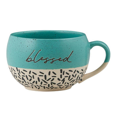 Half glazed blue blessed mug