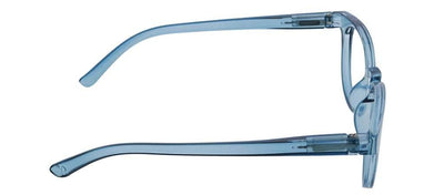 Side view of blue frame glasses