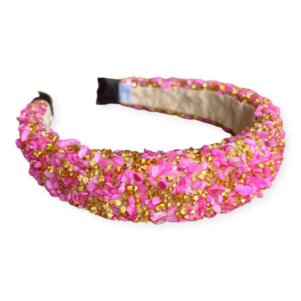 Hot pink and gold stone embellished headband
