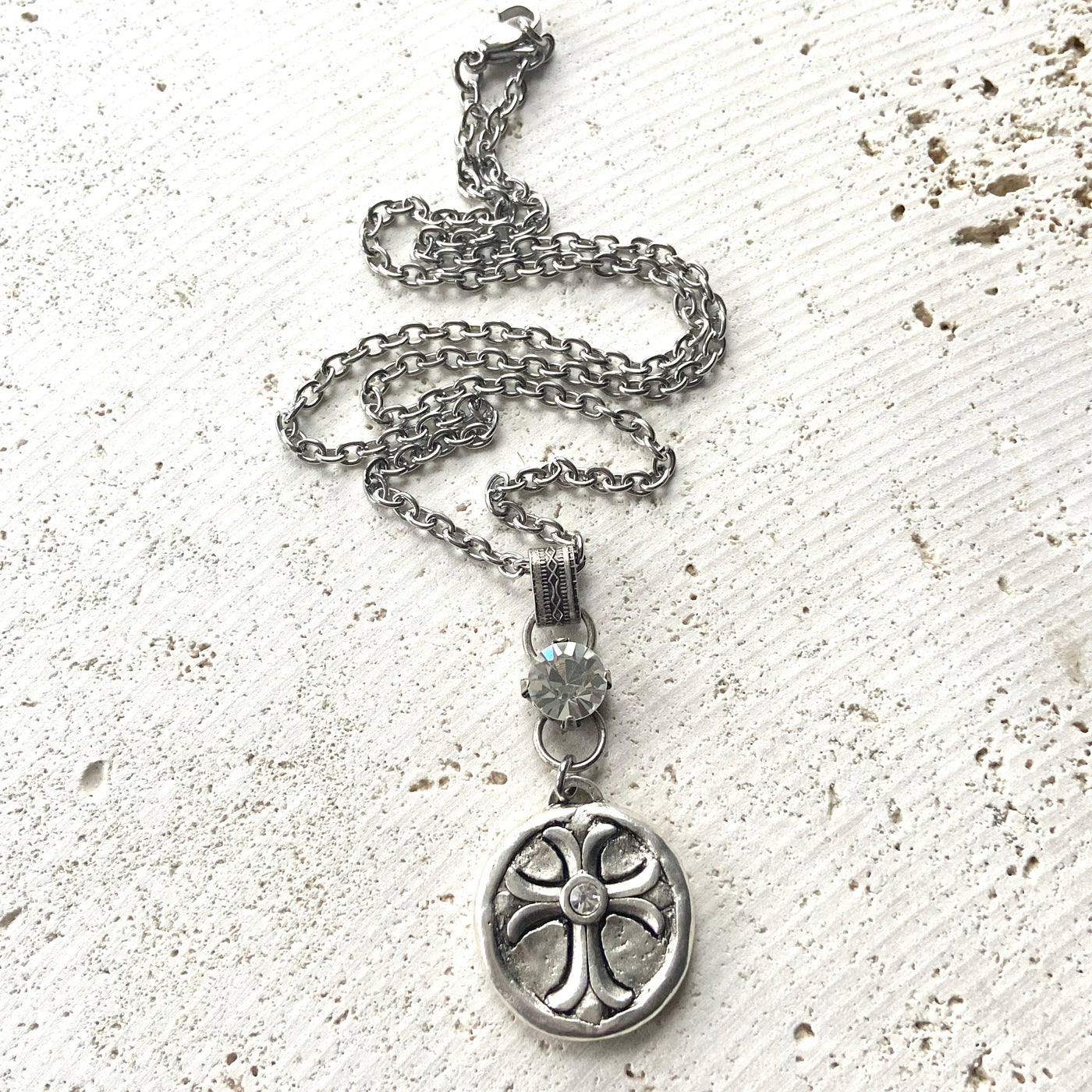 VB&CO Designs Handmade Jewelry Cross with Crystal - Silver