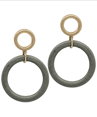 Gold ring and grey wood hoop earrings
