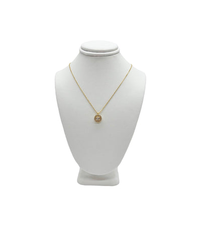Large jewel and tiny diamond encrusted pendant on a simple gold chain