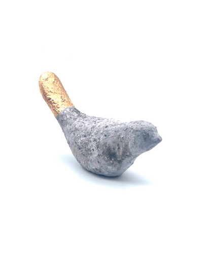  Textured grey bird decoration with a gold dipped tail