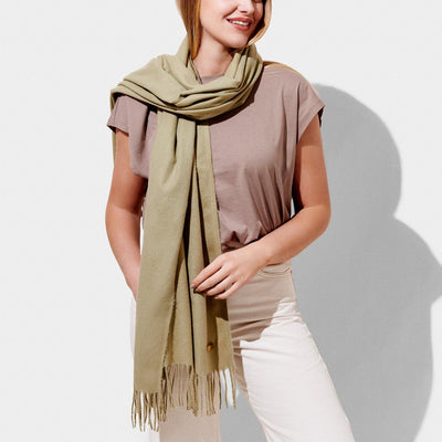 Light Olive blanket scarf on a model