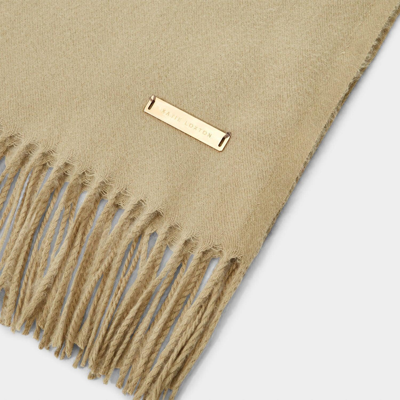 Light olive blanket scarf with Katie Loxton emblem 
