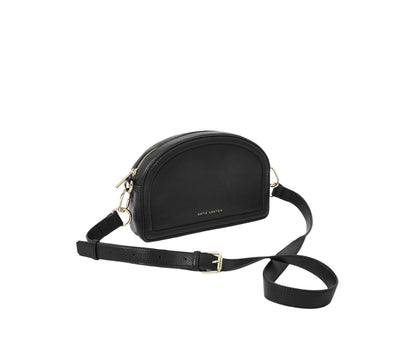 Black half moon purse with a shoulder strap
