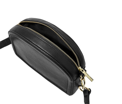Black half moon purse with gold hardware