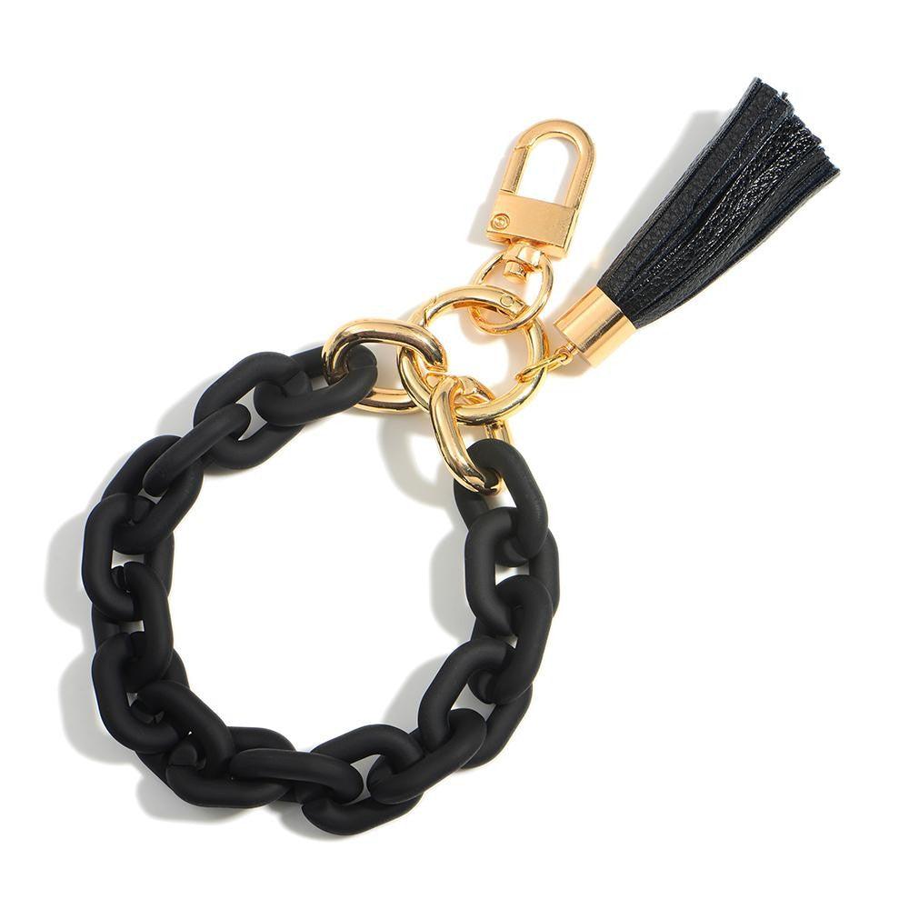 Matte Chain Link Keychain Featuring a Faux Leather Tassel | Fruit of the Vine Boutique 