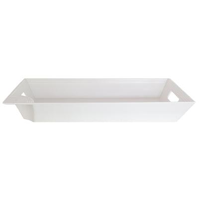 White rectangle tray with lifted sides and handles with a sleek pinstripe design