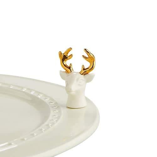 Stone white pearlized deer head with gold antlers for decorating Nora Fleming dishes