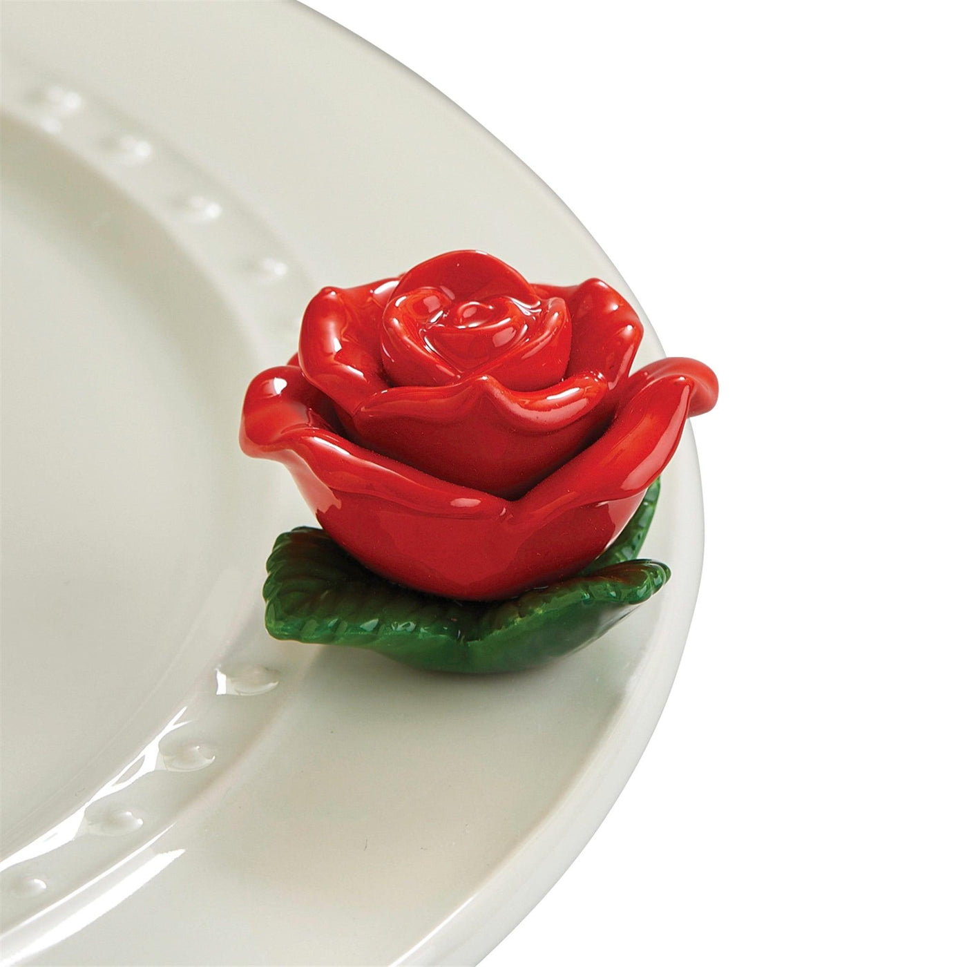 Red rose with green leaves on the base mini for a Nora Fleming dish