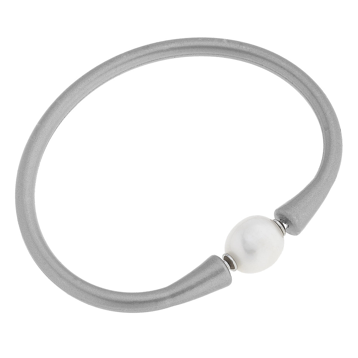 Silver silicone bracelet with a small pearl bead