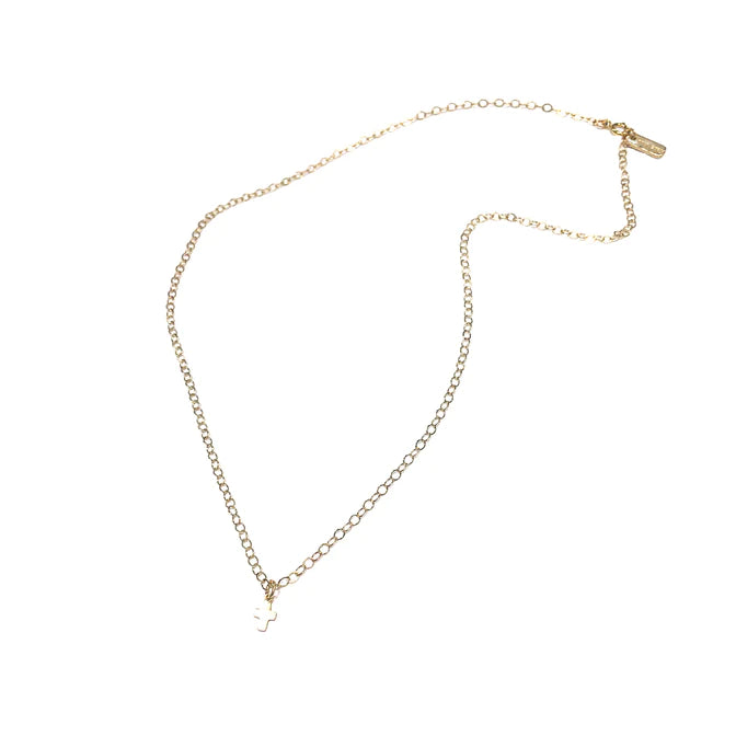 Full view of Simple luxe gold cross necklace