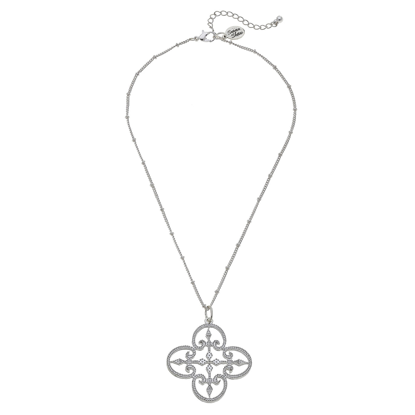 Silver filigree cross on a simple silver chain
