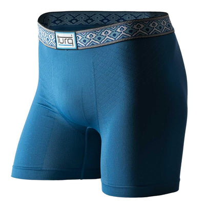 Teal blue boxer briefs with embroidered white, teal and blue waistband
