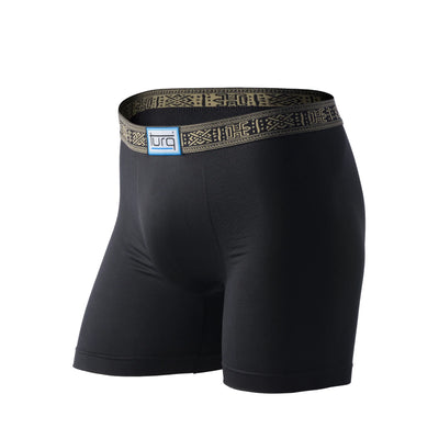 Black boxer briefs with embroidered black and gold waistband