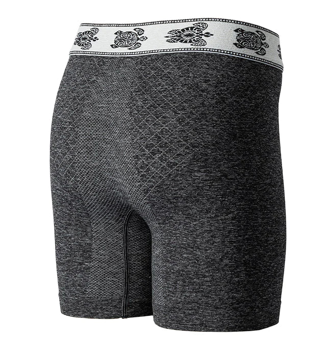 Back view of the TURQ boxer briefs in crushed grey with a black and white embroidered turtle waistband