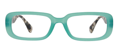 Teal frames with gray tortoise arms front view