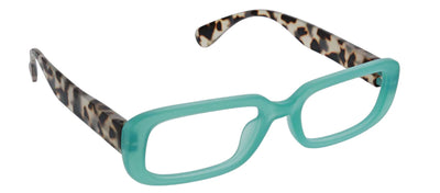 Teal frames with gray tortoise arms