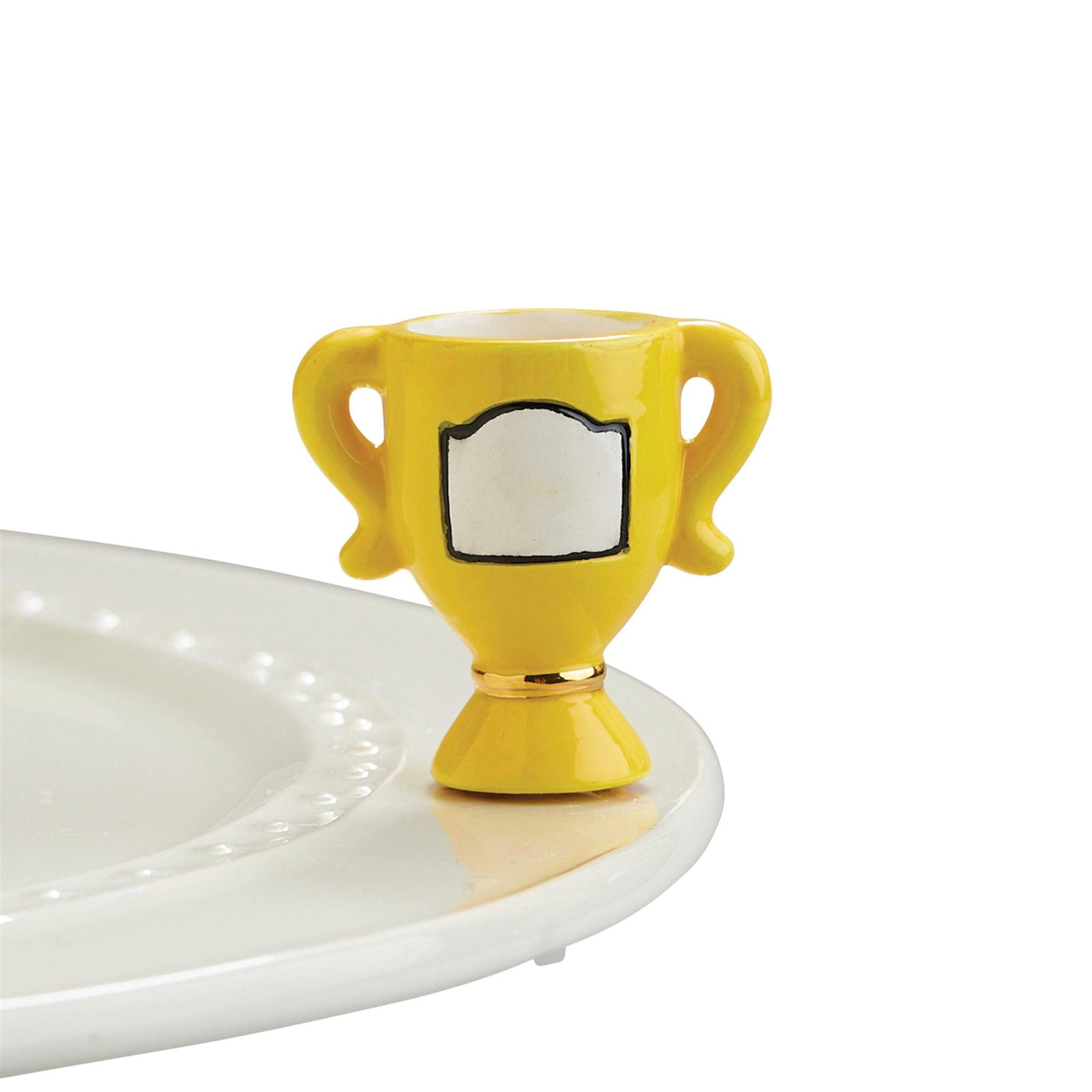 Yellow trophy with gold trim mini for a Nora Fleming dish